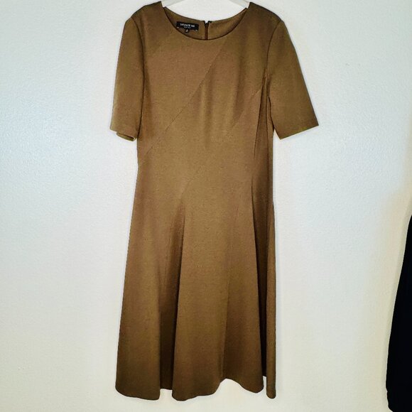 Lafayette 148 New York Women's Brown Flared Skirt Knit Dress SZ 8 EUC - Picture 1 of 12